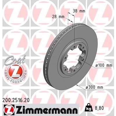 Abbildung von ZIMMERMANN COAT Z 200.2516.20 Bremsscheibe 300 28 6/6 6 124 innenbelüftet beschichtet NISSAN: Pathfinder 2, NP300 Pickup, Pick Up