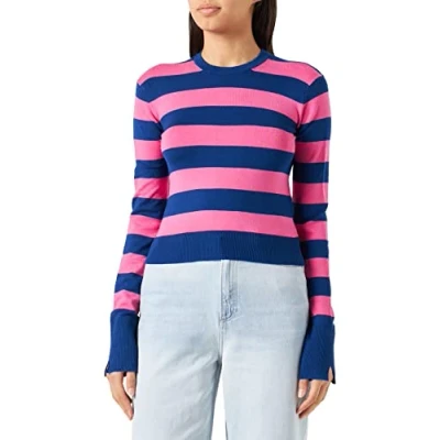 Abbildung von Jjxx Damen Jxvalentina Ls Soft Stripe Cropped Knit, Sodalite Blue/Stripes:/Carmine Rose, XS