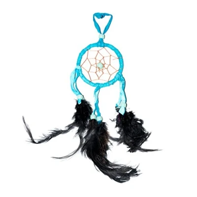 Abbildung von 30cm x 6cm Dreamcatcher Traumfänger Türkis Schwarze Federn Echt Leder