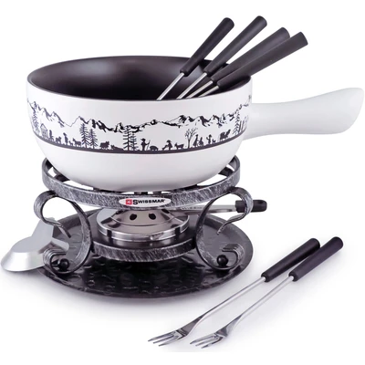 Abbildung von SWISSMAR Fondue &quot;Heidi&quot;, Keramik/Schmiedeeisen, 9 teilig, inkl. 6 Fonduegabeln
