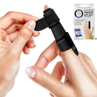 Abbildung von Dr. Arthritis Von Ärzten Entworfen, Fingerbandage, Fingerschiene Kleiner Finger/Mittelfinger/Zeigefinger, Fingerschutz bei Verletzung mit Klammern &amp; Schienen, Schwarz, S/M, Einheitsgröße