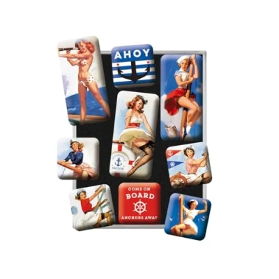 Abbildung von Nostalgic Art Retro Kühlschrank Magnete, 9 Stück, Pin Up Ahoy Geschenk Idee für Nostalgie Fans, Magnetset Magnettafel, Vintage Design