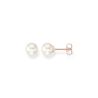 Abbildung von Thomas Sabo Damen Ohrstecker in der Farbe Roségold aus 925 Sterlingsilber mit 750 Veredelung Süßwasserperle und Zirkonia, Größe: 7x7mm, H1430 428 14