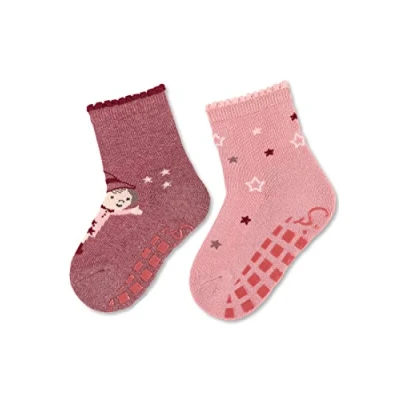 Abbildung von Sterntaler Baby Mädchen Fliesen Socken Abs söckchen Doppelpack Hexe und Sterne, Rot Meliert, 22