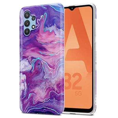 Abbildung von Cadorabo Hülle kompatibel mit Samsung Galaxy A32 5G Schutzhülle TPU Silikon Case Marmor Design Slim Kratzfest Weiche Gummi Rundumschutz für in Lila