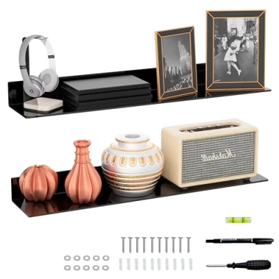 Abbildung von Sezanrpt 76cm Acryl Lange Wand Regal Set von 2, schwarz an der befestigte Badezimmer Aufbewahrungsregale Display Organizer, 2 Pack(76cm)