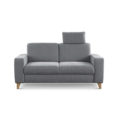 Abbildung von CAVADORE 2er Sofa Lotta / Skandinavische 2 Sitzer Couch mit Federkern, Kopfstütze und Holzfüßen 173 x 88 Webstoff, Hellgrau