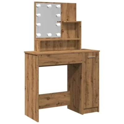 Abbildung von vidaXL Schminktisch mit LED Leuchten Artisan Eiche 86,5x35x136 cm, Frisiertisch, Schlafzimmertisch, Kosmetiktisch Spiegel,