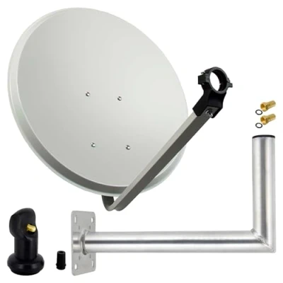 Abbildung von Premium X Satelliten Komplettanlage 80cm Satellitenantenne Hellgrau Stahl Satellitenschüssel SAT Single LNB Wandhalter 45cm ALU 1TN