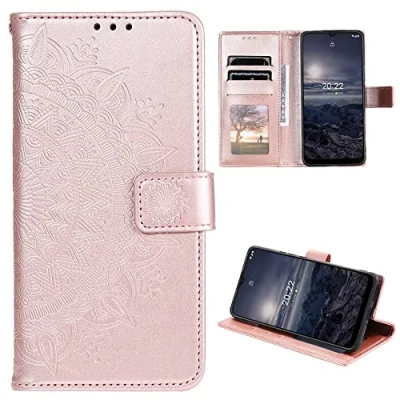 Abbildung von CoverKingz Handyhülle kompatibel mit Nokia G21 / G11 Handytasche Kartenfach Klapphülle Case Handy Hülle klappbar Motiv Mandala Rosegold