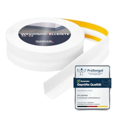 Abbildung von HOLZBRINK Sockelleiste PVC Weichsockelleiste selbstklebend 32x23mm Weiß, L: 500 cm, 5m Rolle, Knickleiste Abschlussleiste