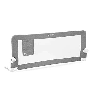 Abbildung von Momi Bettgitter Lexi XL 148 x 64 30cm Sicherheitsgurte Aussperrung Öffnungseinstellung Aufbewahrungstasche Einfache Montage Dunkelgrau
