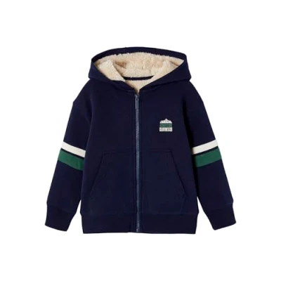Abbildung von Vertbaudet Jungen Kapuzensweatjacke mit Teddyfleece Futter marine 152