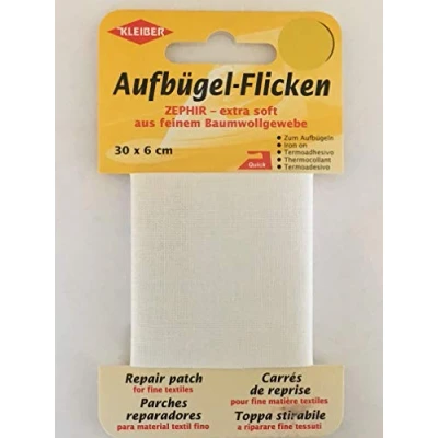 Abbildung von Kleiber + Co.GmbH Aufbügel Flicken Zephir Aufbügelflicken, Baumwolle, weiß, 30 x 6 0.3 cm