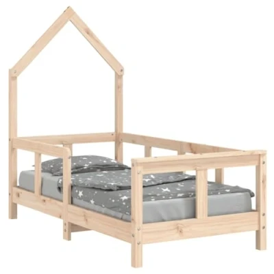 Abbildung von vidaXL Kinderbett, Kinder Bettgestell in Hausform, Hausbett für Kleinkinder zwischen 18 Monaten und 4 Jahren, Einzelbett Holzbett, 70x140 cm Massivholz Kiefer