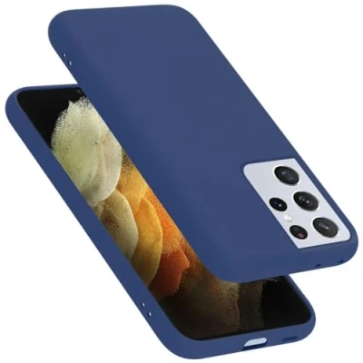 Abbildung von Cadorabo Hülle kompatibel mit Samsung Galaxy S21 Ultra Handyhülle für Case aus flüssigem Silikon stoßfeste dünne TPU Schutzhülle Liquid BLAU