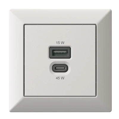 Abbildung von Unterputz USB Ladestation, C 45 Watt + A 15 Charger, mattweiß
