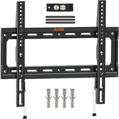 Abbildung von ELIVED Feste TV Wandhalterung für die meisten 26 60 Zoll Flach &amp; Curved Fernseher, Ultra Slim Halterung Universal, Max. VESA 400x400mm, Hält bis zu 45KG, EV3035
