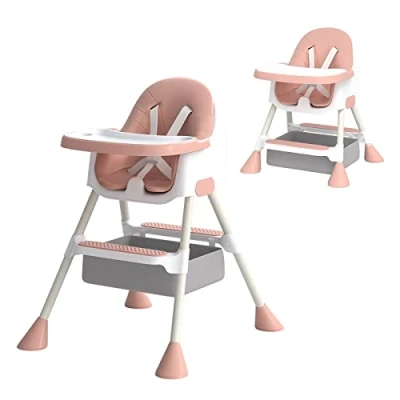Abbildung von UBRAVOO Babyhochstuhl 6 Monate Plus, 2 in 1 Hochstuhl für Babys und Kleinkinder mit Fußstütze, abnehmbares Doppeltablett, leicht zu reinigender Hochstuhl, HA 019 (Rosa)