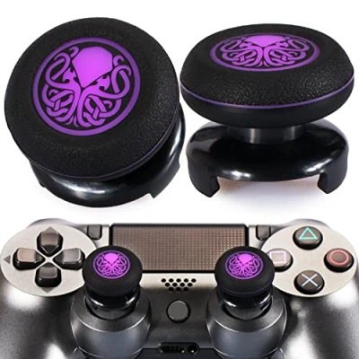 Abbildung von Playrealm FPS Thumbstick Extender &amp; Drucken Gummi Silikon Griffabdeckung Thumb Grip Aufsätze 2 Sätze für PS5 PS4 Controller(Cthulhu Abyss Purple)