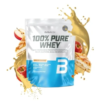 Abbildung von BioTechUSA 100% Pure Whey Proteinpulver mit BCAA und Glutamin Glutenfrei, Palmölfrei 21g Protein pro Portion, 1 kg, Apfelkuchen