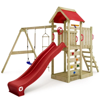 Abbildung von Spielturm Klettergerüst MultiFlyer mit Schaukel &amp; roter Rutsche WICKEY