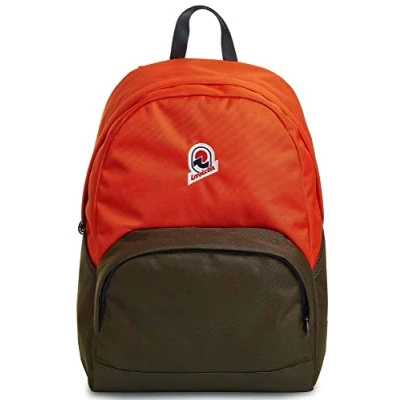 Abbildung von INVICTA ORIK COLORBLOCK Rucksack aus nachhaltigem Stoff, Praktisch &amp; Unisex, Leicht, kompakt, mit Laptopfach, Büro, Reise, Arbeit, Fahrrad, Backpack, Daypack, italienisches Design, orange/grün
