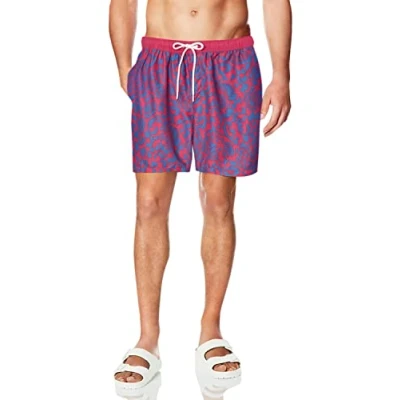 Abbildung von Amazon Essentials Herren Badehose, Schnell Trocknend, 18 cm Auslauffarben, Dunkelblau Rot Vintage blumen, S