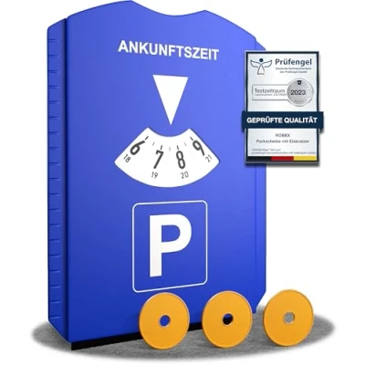 Abbildung von ROBBX® Parkscheibe mit Eiskratzer für Auto und Motorrad Parkuhr StVZO Zulassung inkl. 3X Einkaufschips Parking Disc Parkkarte Parkscheiben