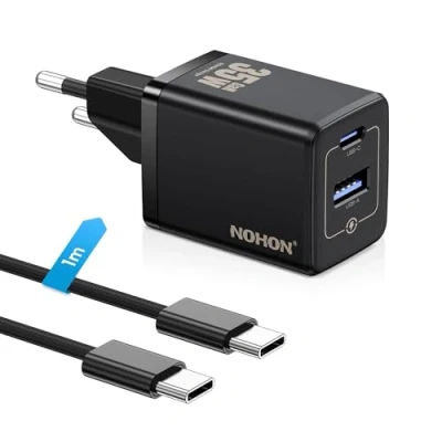 Abbildung von NOHON 35W USB C Ladegerät：GaN Netzteil Lieferung Mit 1m Typ Ladekabel, 2 Ports Schnellladegerät und A, Ladegerät für iPhone 15/15 Plus/15 Pro/15 Pro Max, Pixel, Samsung, iPad