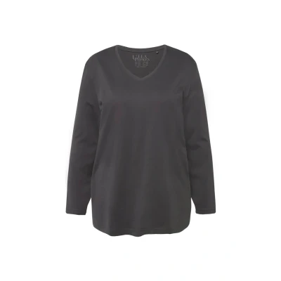 Abbildung von Ulla Popken Rundhalsshirt Shirt V Ausschnitt Relaxed Langarm