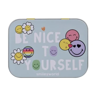 Abbildung von Smiley Kinderpflaster Lizensiertes Produkt Metall Box 24 Pflaster Schönes Design Aufbewahrungsbox für Kinder Geeignet Rucksack Handtasche