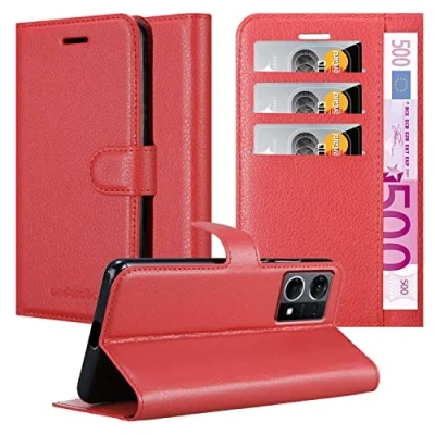 Abbildung von Cadorabo Hülle kompatibel mit Realme 7 5G Handyhülle aus Premium Kunst Leder Flip Klappbare Stoßfeste Magnetische [Standfunktion] [Kartenfächern] Cover für Tasche in Rot