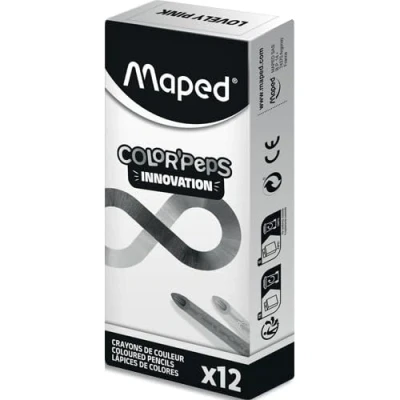 Abbildung von Maped Buntstifte Kollektion Color&#039;Peps Infinity 12 Stück in Rosa halten 10 Mal länger kein Schärfen erforderlich ergonomischer, dreieckiger Griff 0% Verschwendung, 100% ECO