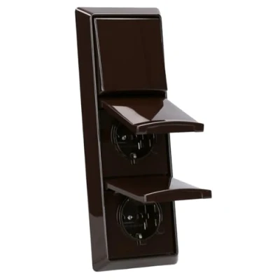 Abbildung von Busch Jaeger Allwetter 44 Set: 2x SCHUKO Steckdose mit Klappdeckel 20 EUGK 31 101 IP + Wippschalter Einsatz 2000/6 US Wippe 2106 3 fach Rahmen 2103 31, Braun UP
