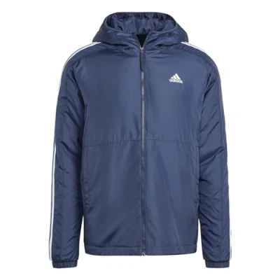 Abbildung von adidas Men&#039;s Essentials 3 Stripes Insulated Hooded Jacket Jacke, Legend Ink, M
