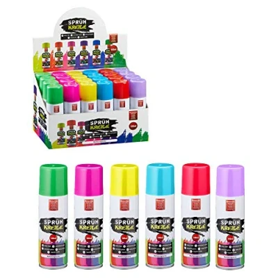 Abbildung von Cepewa Kreidespray Sprühkreide Markierungsspray 6 Farben wasserlöslich (1 x 24er Set Spraykreide)