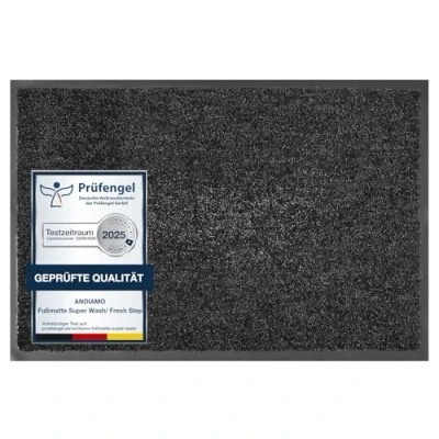 Abbildung von andiamo Fußmatte Waschbar Türmatte Sauberlaufmatte für Innen und überdachte Außenbereiche mit rutschhemmender Rückseite Fußabtreter 40 x 60 cm schwarz