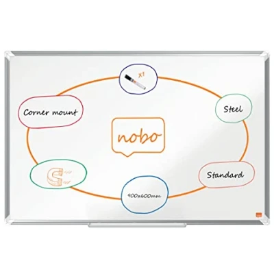Abbildung von Nobo Melamin Whiteboard, Nichtmagnetische Oberfläche, 60 x 90 cm, Aluminiumrahmen, Traditionelle Eckmontage, Inkl. Whiteboard Marker, Premium Plus, Weiß, 1915167