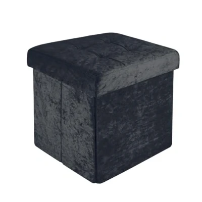 Abbildung von Intirilife Sitzhocker (Sitzwürfel mit Stauraum 30x30x30 cm in Samt Schwarz Fußablage), Faltbarer Samtbezug Aufbewahrungsbox Fußhocker Kiste