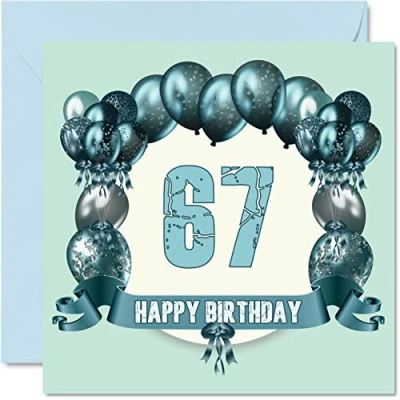 Abbildung von Lustige Geburtstagskarte zum 67. Geburtstag für Männer Geburtstagsballons Happy Birthday Karte Vater, Tante, Onkel, Nanny, Cousin, Großvater, Oma, 145 x mm, Grußkarten