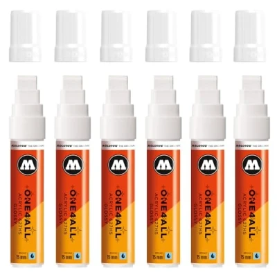 Abbildung von Molotow One4All 627HS Acryl Marker glossy (15,0 mm Strichstärke, hochglanz, hochdeckend und permanent, schnell trocknend, nachfüllbar, für fast alle Untergründe) 6 Stück Farbe 251 white