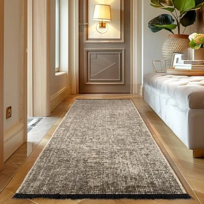 Abbildung von Carpettex, Chenille Teppich Baumwolle Läufer Beige 80x150 cm Waschbar, Boho Stil, Kurzflor, Vintage Kelim, Weich &amp; rutschfest, Einfarbig, Für Küche, Flur Schlafzimmer