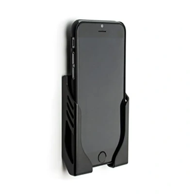 Abbildung von Dockem Wandhalterung für iPhone 12, 12 Pro, Pro Max, Mini, 11, 11 XS, XS XR, X, 8/7/6S/6, 8/7/6 Plus mit 3M Klebestreifen Koala Beschädigungsfreies Mount Wall [Schwarz]