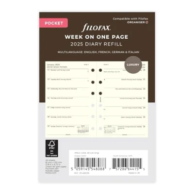 Abbildung von Filofax Taschenkalender 2025, Woche pro Seite, 4 sprachig, cremefarben
