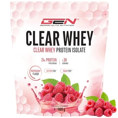 Abbildung von Clear Whey Isolate Proteinshake Fruchtig &amp; erfrischender Eiweiß Shake Hochwertiges Molkenprotein Isolat (900g, Raspberry)
