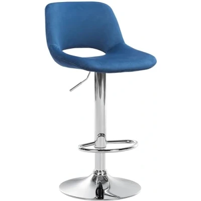 Abbildung von CLP Barhocker Camden I Samt Bezug Drehbar, Farbe:blau, Material Gestell:Metall in Chromoptik