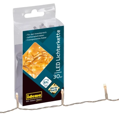 Abbildung von Idena 8582074 LED Lichterkette mit 30 LEDs in Warmweiß, 6 Stunden Timer Funktion, batteriebetrieben, ca. 2,6 m lang, Deko für Innen, zum Basteln, als Party Deko, Weihnachtsdeko, zur Hochzeit
