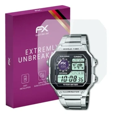 Abbildung von atFoliX Glasfolie kompatibel mit Casio AE 1200WHD 1AVEF Panzerfolie, 9H Hybrid Glass FX Schutzpanzer Folie