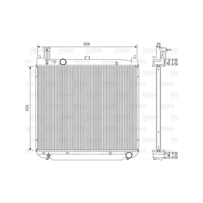 Abbildung von VALEO 701591 Kühler, Motorkühlung Aluminium 628 525 26 ohne Kühlmittelregler Kühlrippen gelötet TOYOTA: HIACE 4 Bus, Kasten